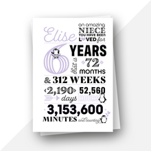 Load image into Gallery viewer, Personalised: Age 6 fun facts penguin birthday card