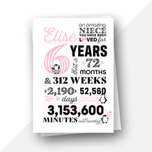 Load image into Gallery viewer, Personalised: Age 6 fun facts penguin birthday card