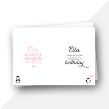 Load image into Gallery viewer, Personalised: Age 8 fun facts penguin birthday card