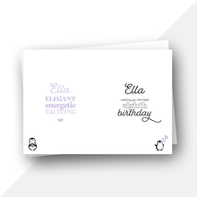 Load image into Gallery viewer, Personalised: Age 8 fun facts penguin birthday card
