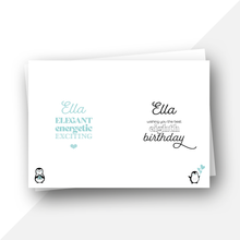 Load image into Gallery viewer, Personalised: Age 8 fun facts penguin birthday card