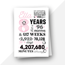 Load image into Gallery viewer, Personalised: Age 8 fun facts penguin birthday card