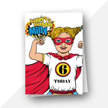 Load image into Gallery viewer, Personalised: Superhero ages 4 to 7 birthday card