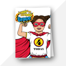 Load image into Gallery viewer, Personalised: Superhero ages 4 to 7 birthday card
