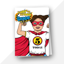 Load image into Gallery viewer, Personalised: Superhero ages 4 to 7 birthday card