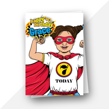 Load image into Gallery viewer, Personalised: Superhero ages 4 to 7 birthday card