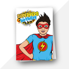 Load image into Gallery viewer, Personalised: Superhero ages 4 to 7 birthday card