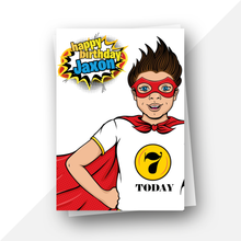 Load image into Gallery viewer, Personalised: Superhero ages 4 to 7 birthday card