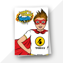 Load image into Gallery viewer, Personalised: Superhero ages 4 to 7 birthday card