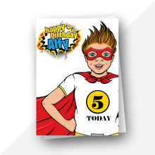 Load image into Gallery viewer, Personalised: Superhero ages 4 to 7 birthday card