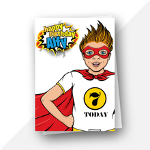 Load image into Gallery viewer, Personalised: Superhero ages 4 to 7 birthday card