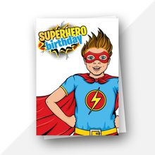 Load image into Gallery viewer, Personalised: Superhero ages 4 to 7 birthday card