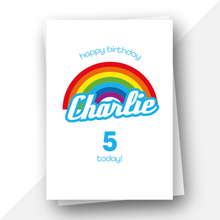 Load image into Gallery viewer, Personalised: Rainbow blue text birthday card