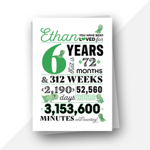 Load image into Gallery viewer, Personalised: Age 6 fun facts dinosaur birthday card
