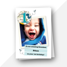 Load image into Gallery viewer, Personalised: Polaroid photo dinosaur birthday card