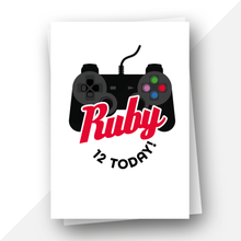 Load image into Gallery viewer, Personalised: Gamer birthday card with red text