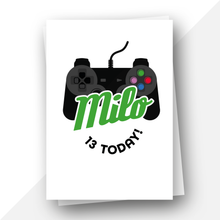 Load image into Gallery viewer, Personalised: Gamer birthday card with green text