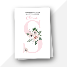 Load image into Gallery viewer, Personalised: Initial letter floral birthday card
