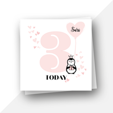Load image into Gallery viewer, Personalised: Three 3 today penguin birthday card