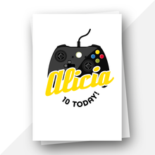 Load image into Gallery viewer, Personalised: Gamer birthday card with yellow text