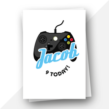 Load image into Gallery viewer, Personalised: Gamer birthday card with blue text