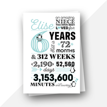 Load image into Gallery viewer, Personalised: Age 6 fun facts penguin birthday card
