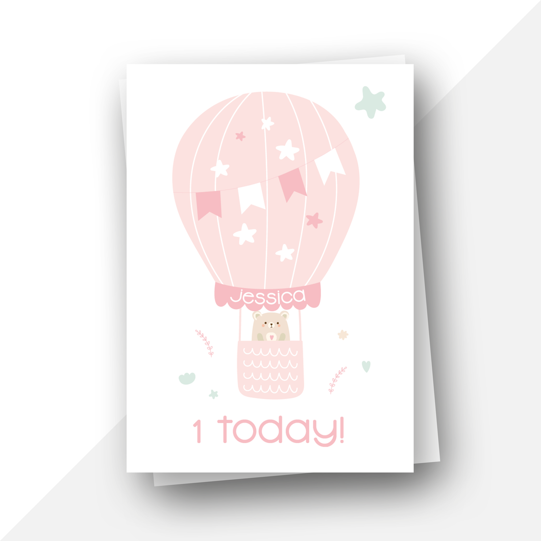 Personalised: Hot air balloon ages 1-3 birthday card