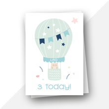 Load image into Gallery viewer, Personalised: Hot air balloon ages 1 to 3 birthday card
