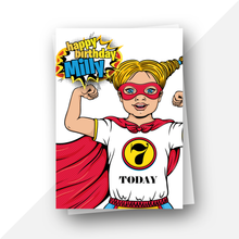 Load image into Gallery viewer, Personalised: Superhero ages 4 to 7 birthday card
