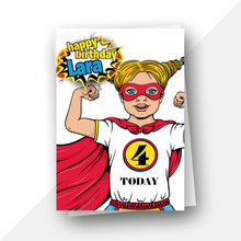 Load image into Gallery viewer, Personalised: Superhero ages 4 to 7 birthday card
