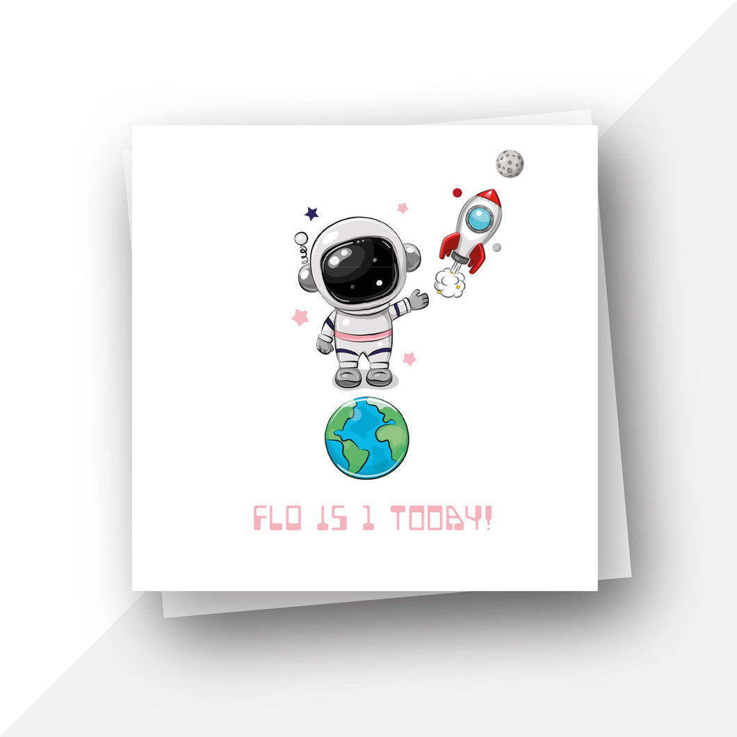 Personalised: Space rocket astronaut for ages 1-6 birthday card