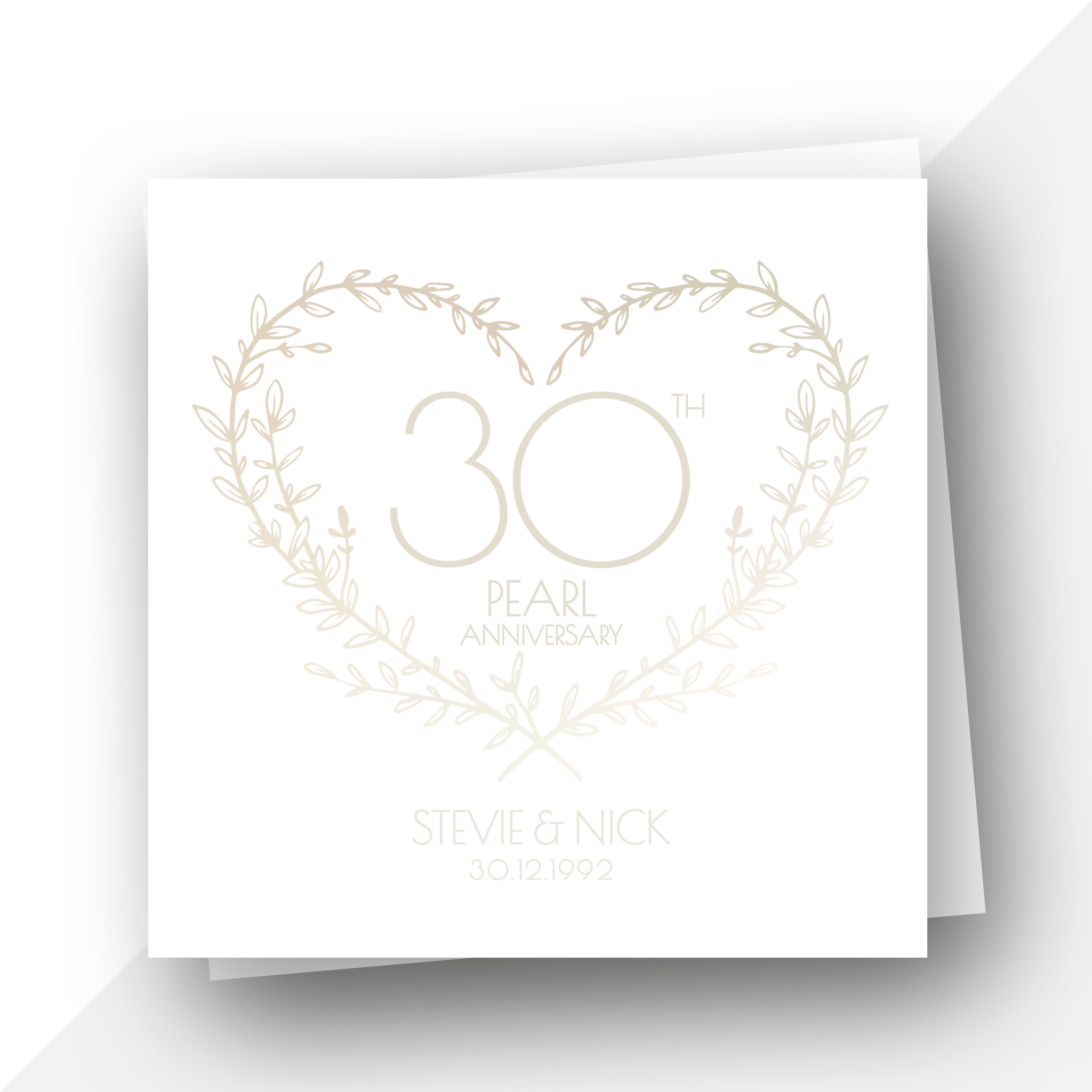 PEARL WEDDING Anniversary Card With Date Of Wedding, 30th Anniversary