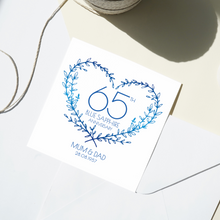 Load image into Gallery viewer, Personalised: 65th Blue Sapphire Wedding Anniversary card
