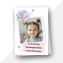 Load image into Gallery viewer, Personalised: Polaroid photo unicorn birthday card
