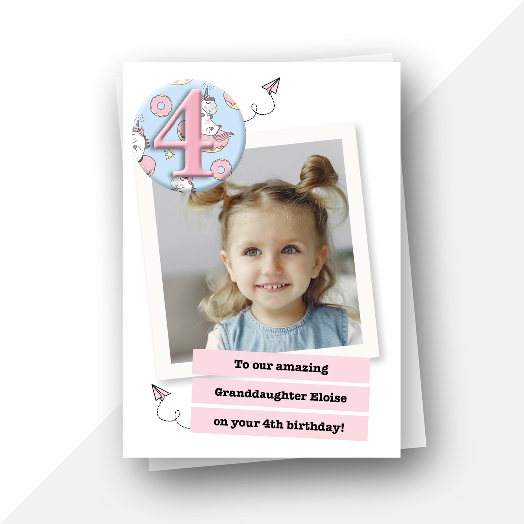 Personalised: Polaroid photo unicorn birthday card