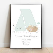 Load image into Gallery viewer, Personalised: Woodland Bear birth nursery print
