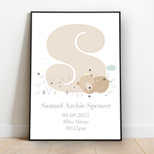 Load image into Gallery viewer, Personalised: Woodland Bear birth nursery print
