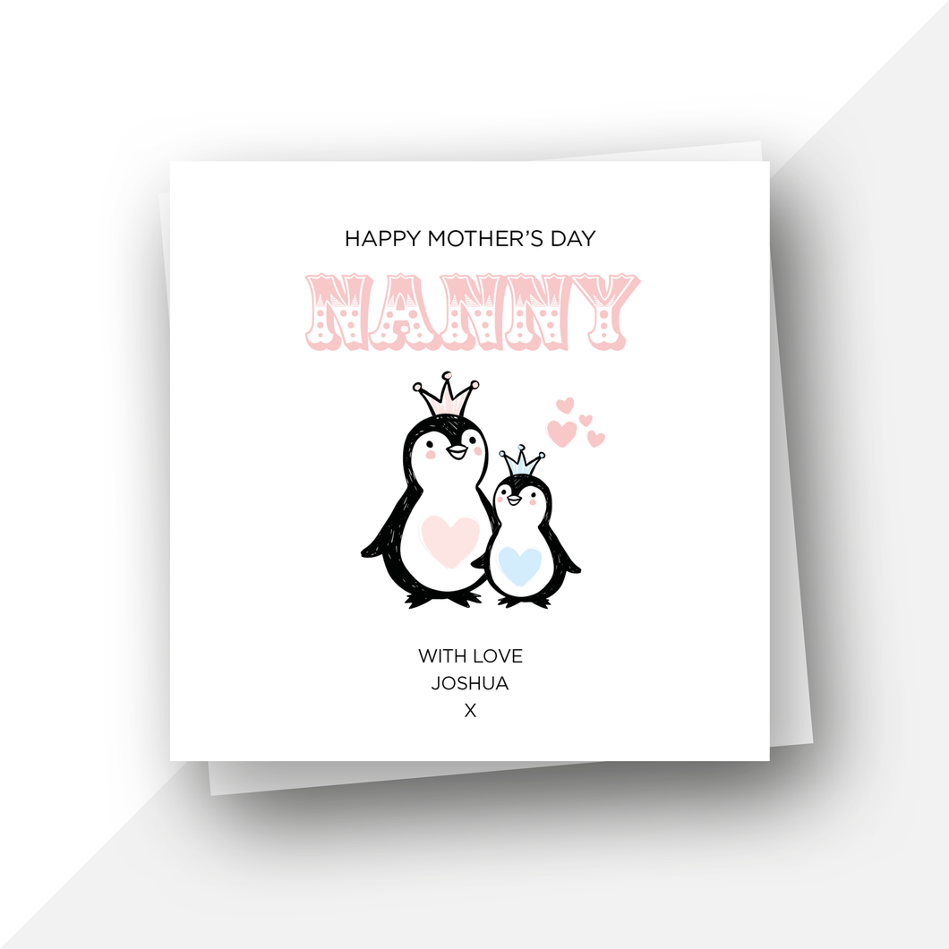 Penguins: Personalised Happy Mother's Day Nanny