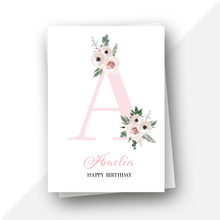 Load image into Gallery viewer, Personalised: Initial letter floral birthday card
