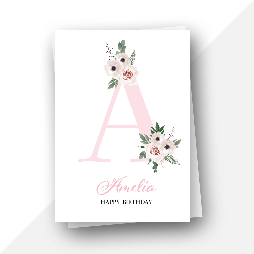 Personalised: Initial letter floral birthday card