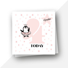 Load image into Gallery viewer, Personalised: Four 4 today penguin birthday card
