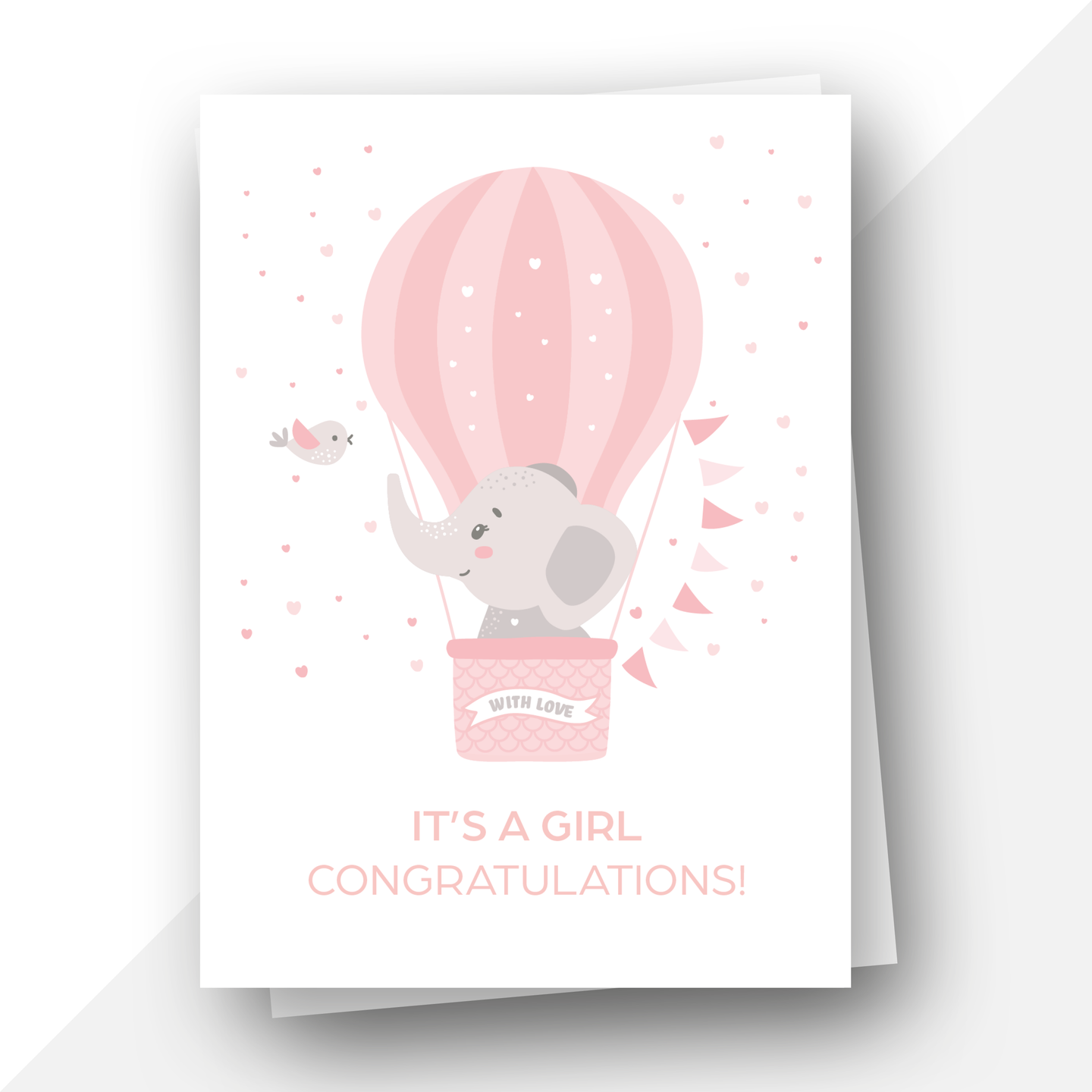 It’s a girl hot air balloon elephant baby card