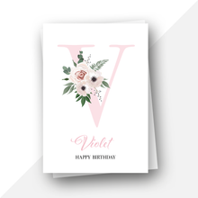 Load image into Gallery viewer, Personalised: Initial letter floral birthday card
