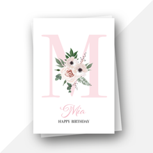 Load image into Gallery viewer, Personalised: Initial letter floral birthday card
