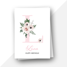 Load image into Gallery viewer, Personalised: Initial letter floral birthday card
