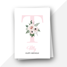 Load image into Gallery viewer, Personalised: Initial letter floral birthday card
