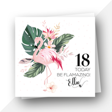 Load image into Gallery viewer, 18 Personalised: Pink flamingo birthday card
