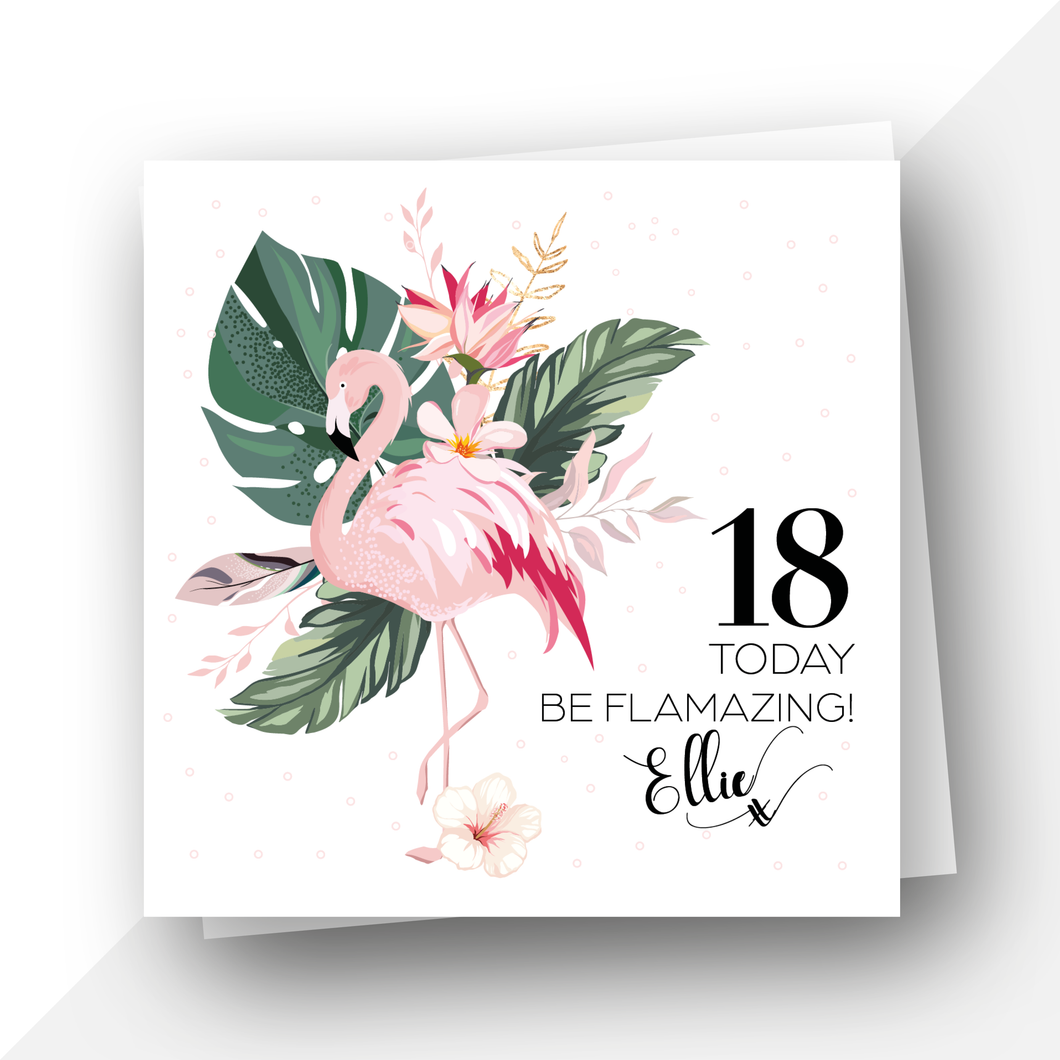 18 Personalised: Pink flamingo birthday card