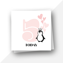 Load image into Gallery viewer, Personalised: Five 5 today penguin birthday card
