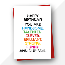 Load image into Gallery viewer, Personalised: Handsome, talented, clever son photo birthday card
